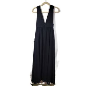 LULUS Heavenly Hues Black Maxi Dress Pleated Deep V Neck Size Medium